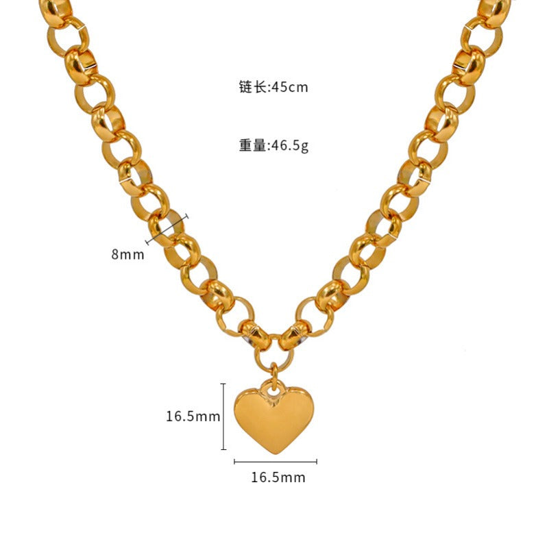 Wholesale Simple and Versatile Smooth Love Pendant Titanium Steel Necklace Set